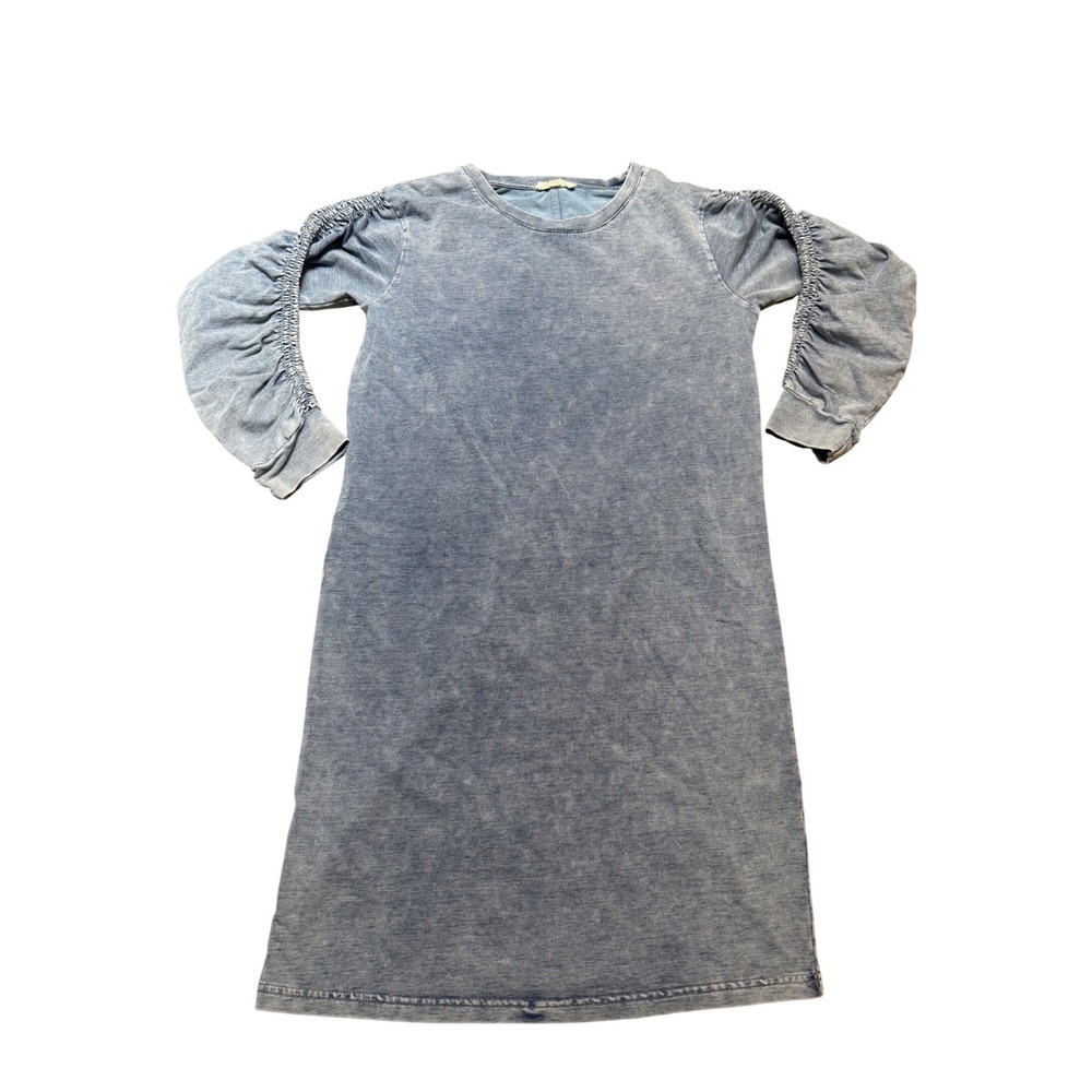 Jane and Delancey T-Shirt Dress Womens XS Blue Acid Wash Ruched Sleeve Excellent